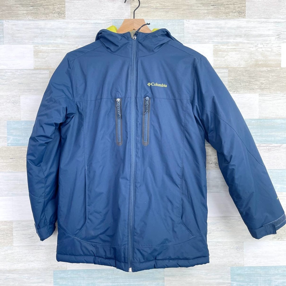 Columbia Insulated Hooded Ski Jacket Blue Full Zip Waterproof Winter Boys 14 16